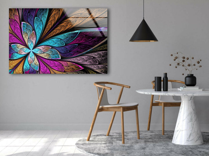 Stained Fractal Flower Glass Wall Art, large glass photo prints, glass wall photos