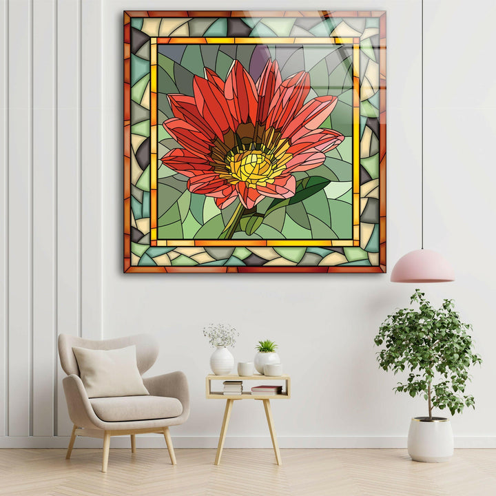Red Mosaic Flower Stained Glass Wall Art stained glass wall art, stained glass wall decor