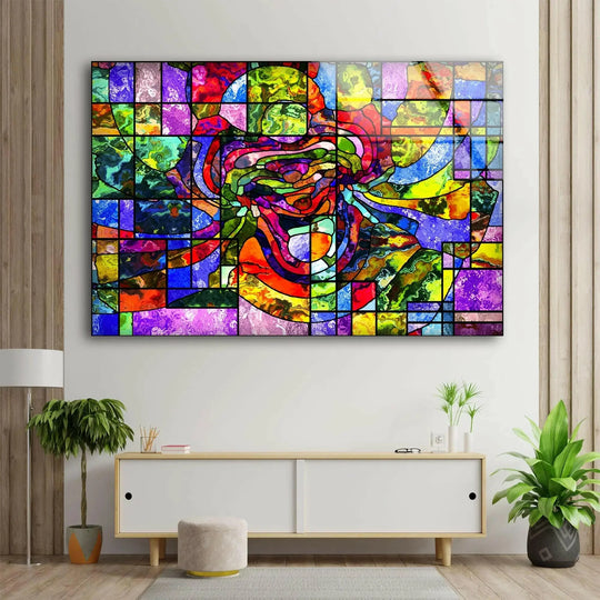 A vibrant, abstract art from glass, abstract glass wall art, painting evokes an energetic and modern mood.