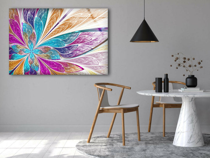 Wandbild aus Glas mit rosa Fraktal-Design