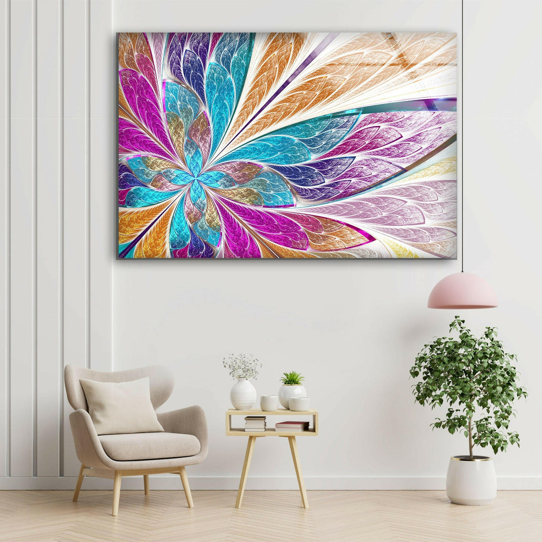 Wandbild aus Glas mit rosa Fraktal-Design