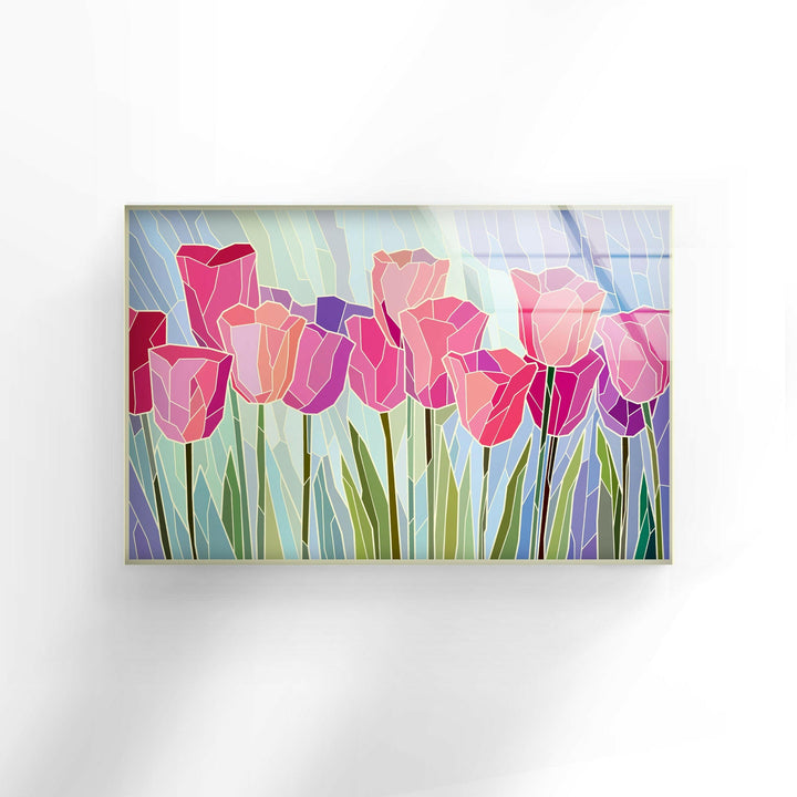 Pink Tulip Stained Glass Wall Art, glass photo prints, glass picture prints
