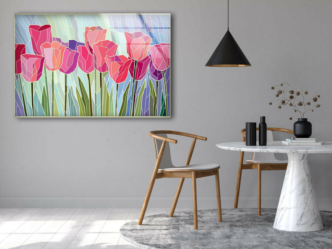 Pink Tulip Stained Glass Wall Art, glass image printing, glass prints from photos