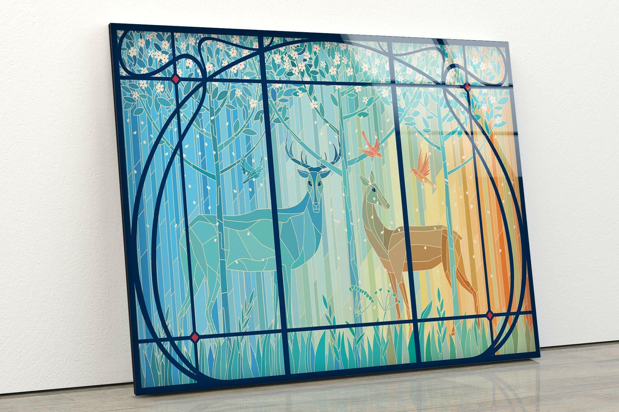 Deer Gazelle Stained Tempered Glass Wall Art