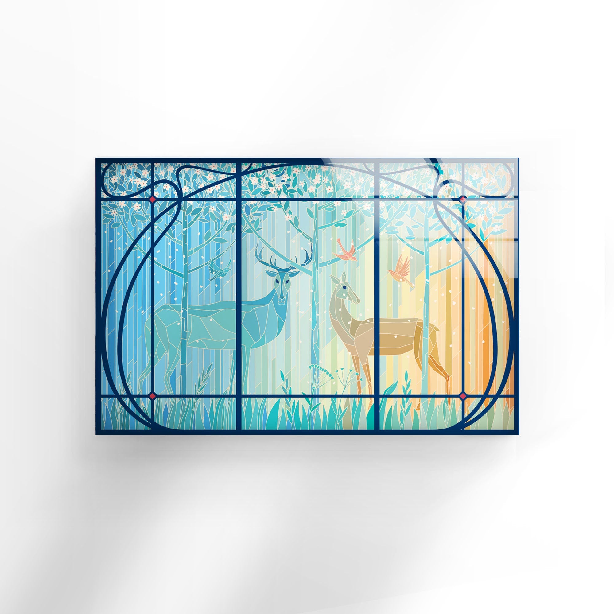 Deer Gazelle Stained Tempered Glass Wall Art