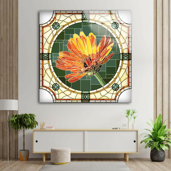Stained Flower Orange Glass Wall Art large glass photo prints, glass wall photos