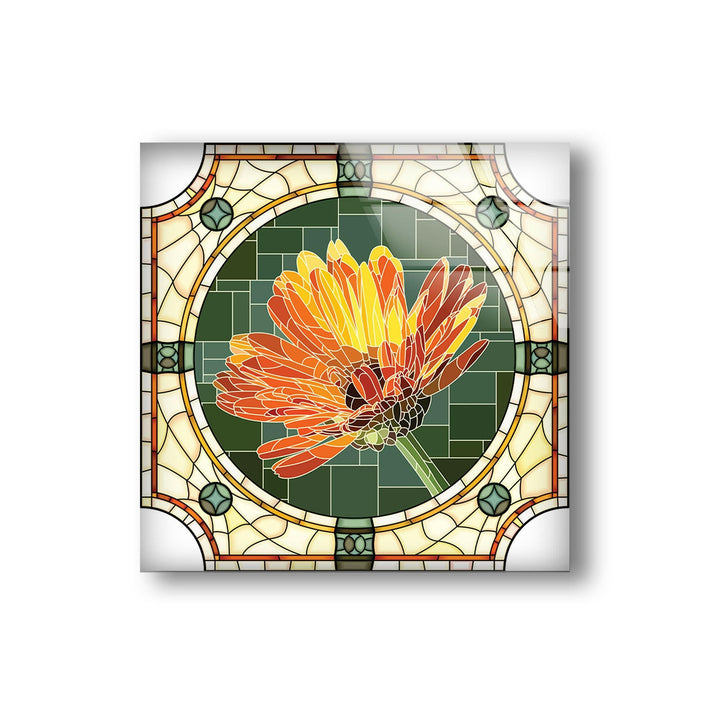 Stained Flower Orange Glass Wall Art photo print on glass, prints on glass wall art