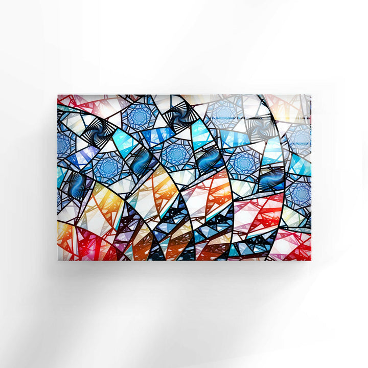 Blue & White Geometric Glass Wall Art print on glass, glass printed photos