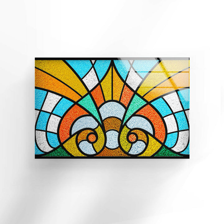 Stained Orange & Blue Glass Wall Art glass image printing, glass prints from photos