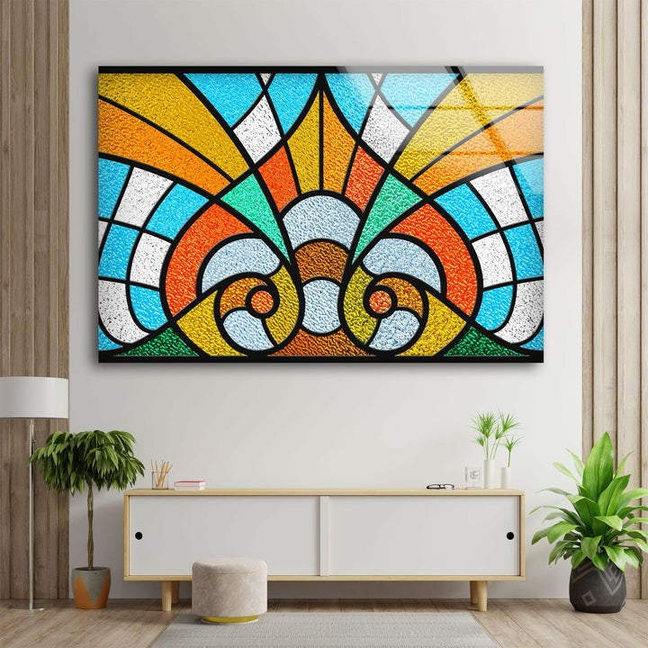 Stained Orange & Blue Glass Wall Art glass pictures for Wall, glass prints wall art