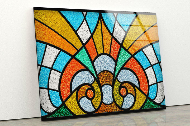 Stained Orange & Blue Glass Wall Art custom glass pictures, glass art prints