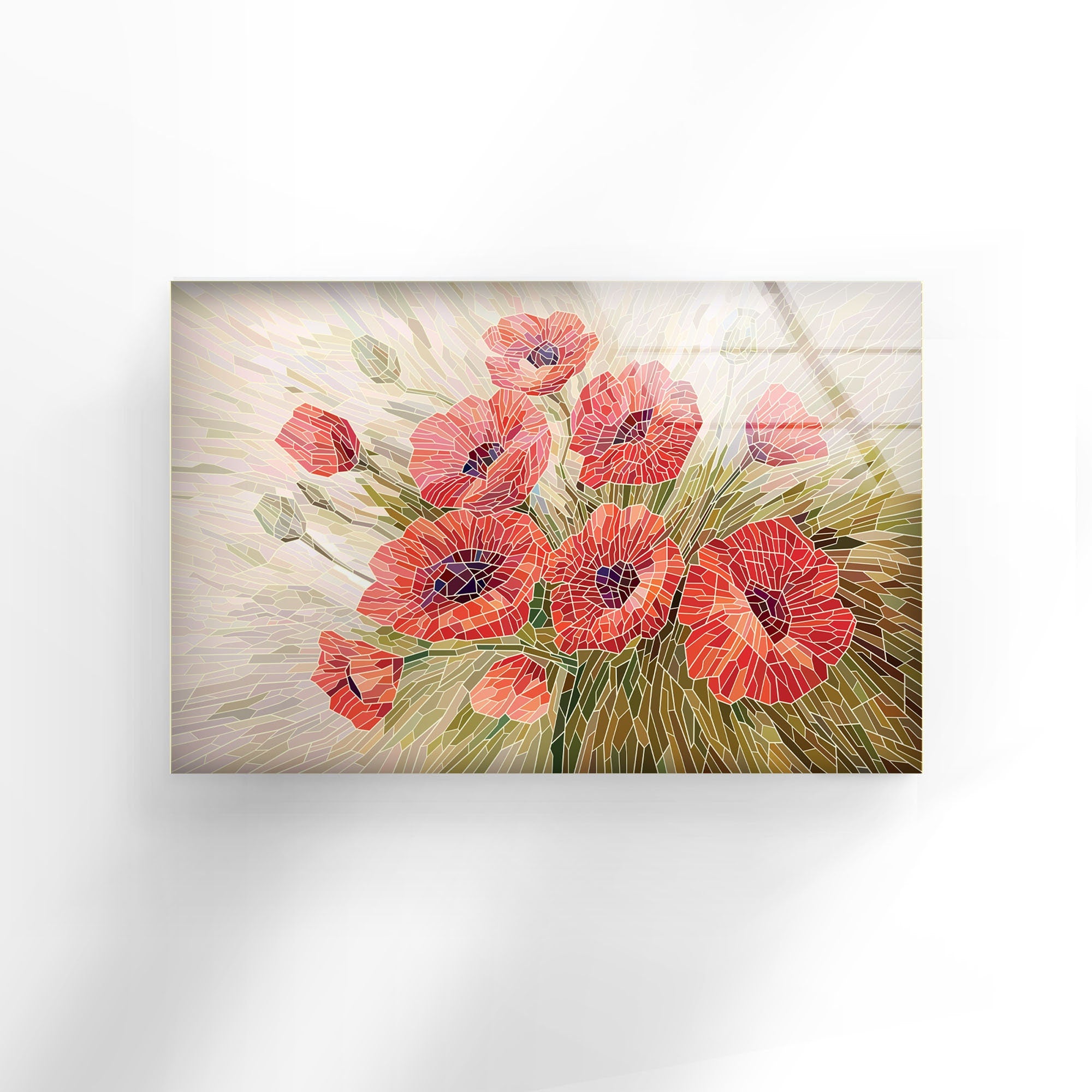 Red Flowers Tempered Glass Wall Art