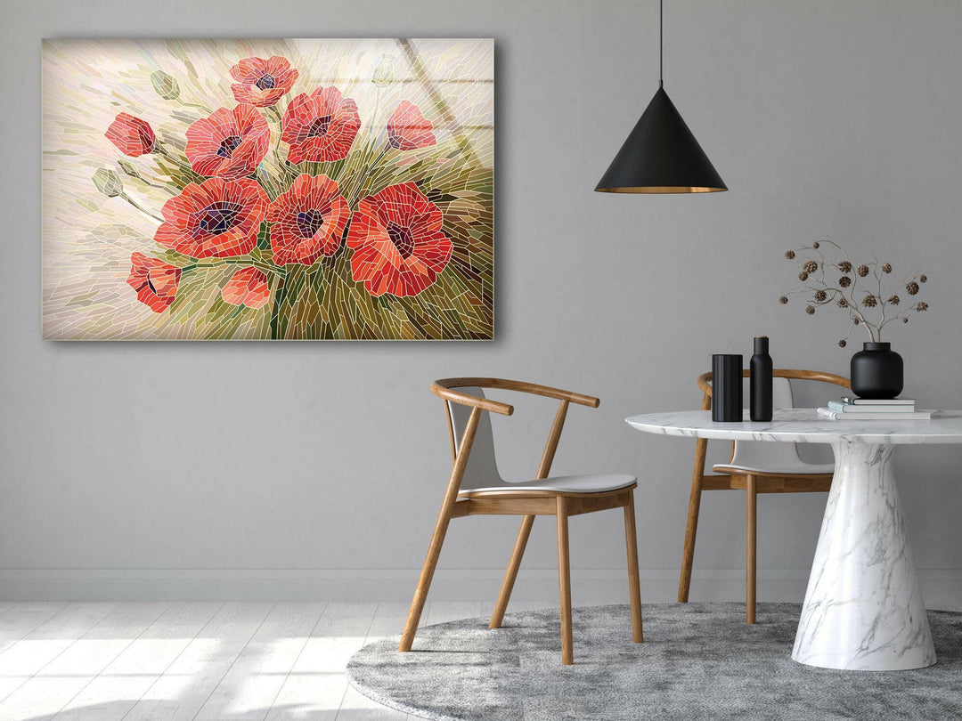 Stained Glass Red Poppies Glass Wall Art, glass photo prints, glass picture prints
