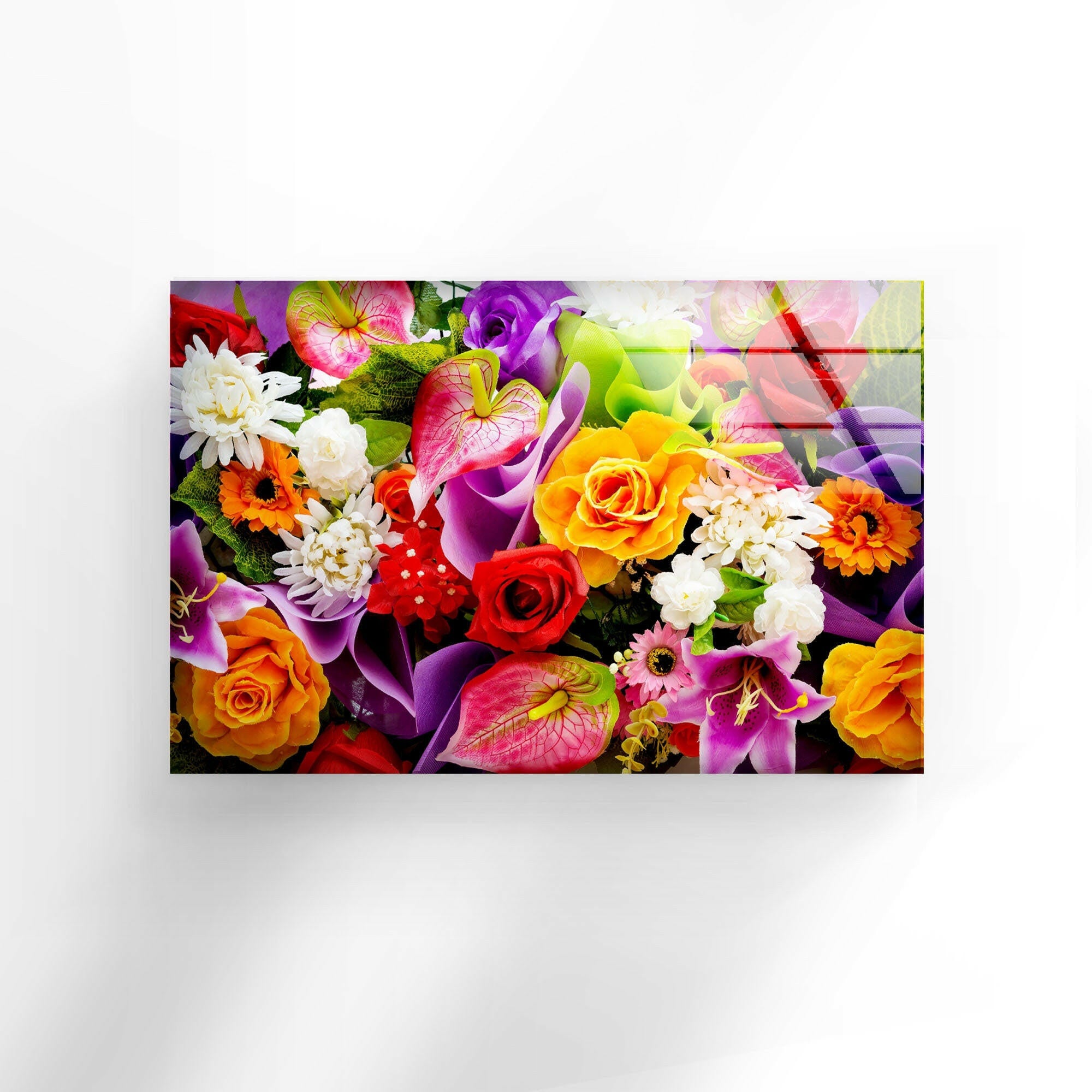 Colorful Floral Tempered Glass Wall Art