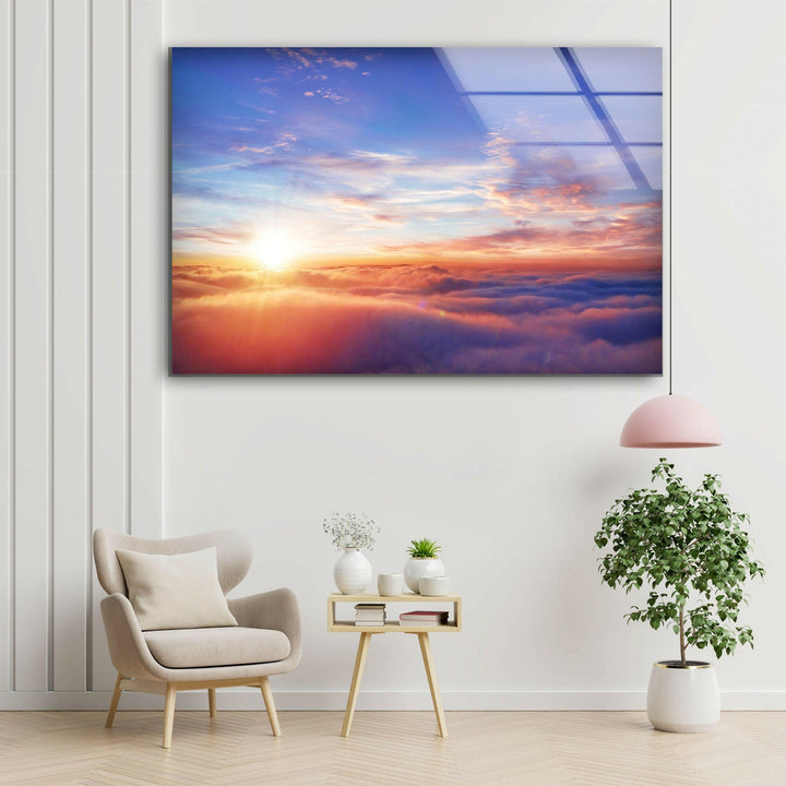 Peaceful Morning Sky with Sunlight – A Stunning Glass Wall Art Piece
