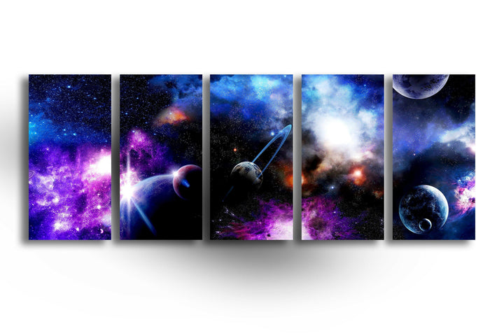 Purple Galaxy With Planets Glass Wall Art, custom glass pictures, glass art prints
