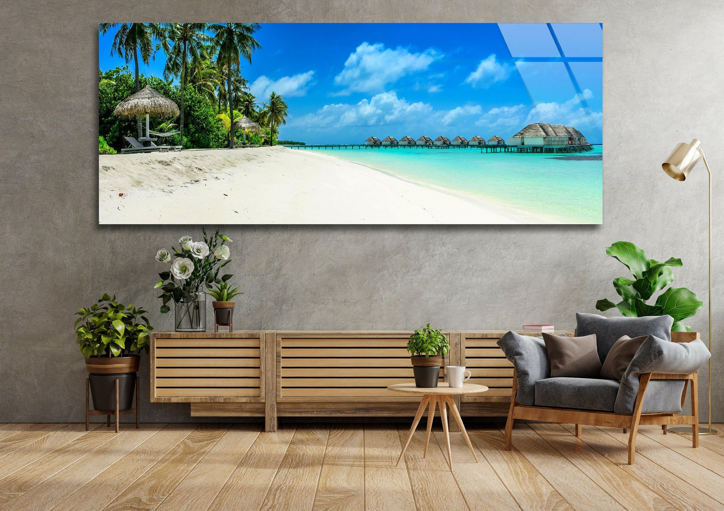 Panoramic Tropical Beach Tempered Glass Wall Art
