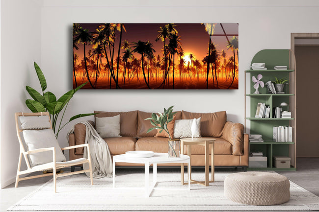 Palm Trees Landscape Tempered Glass Wall Art