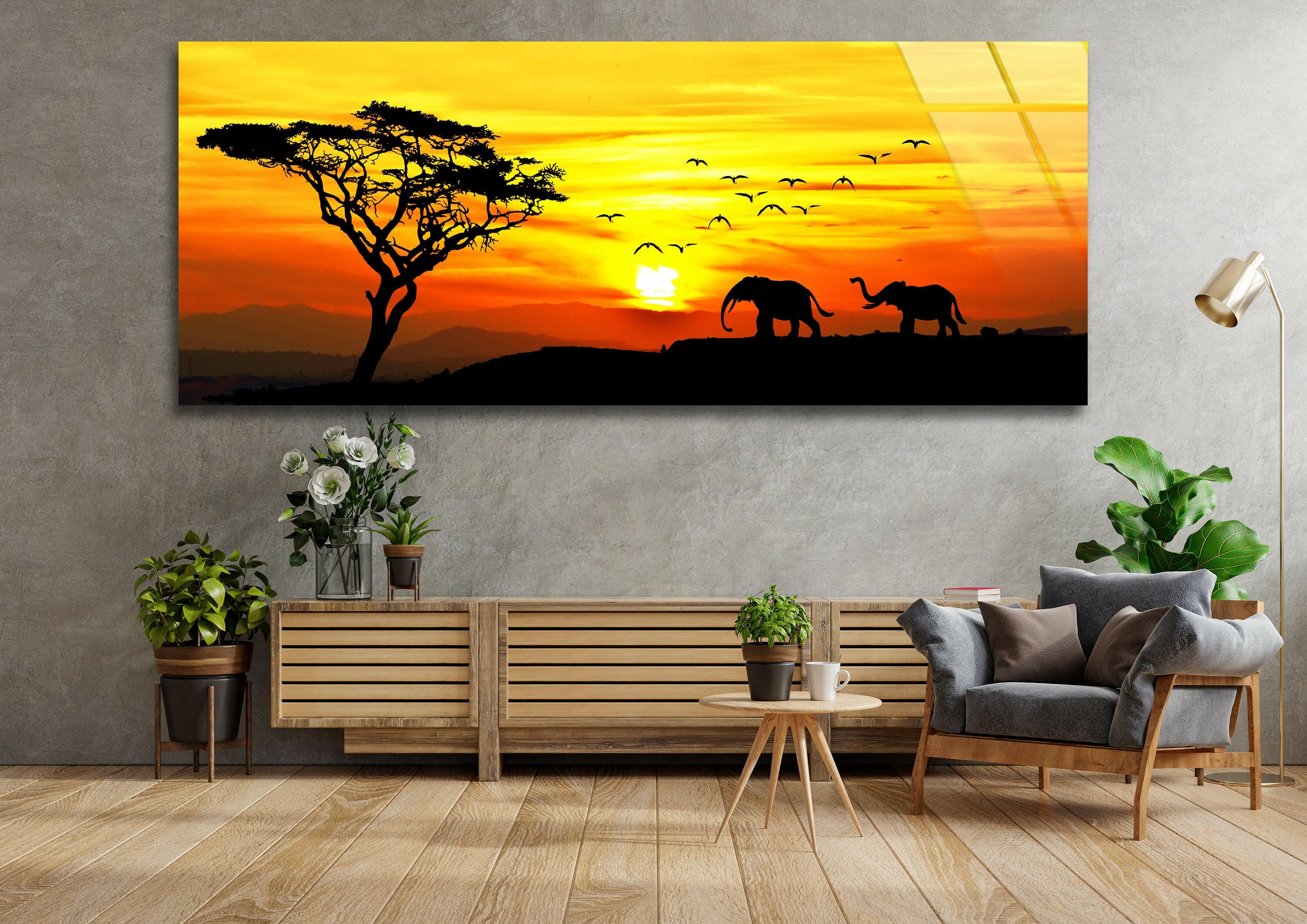 Panoramic Safari Animals Tempered Glass Wall Art