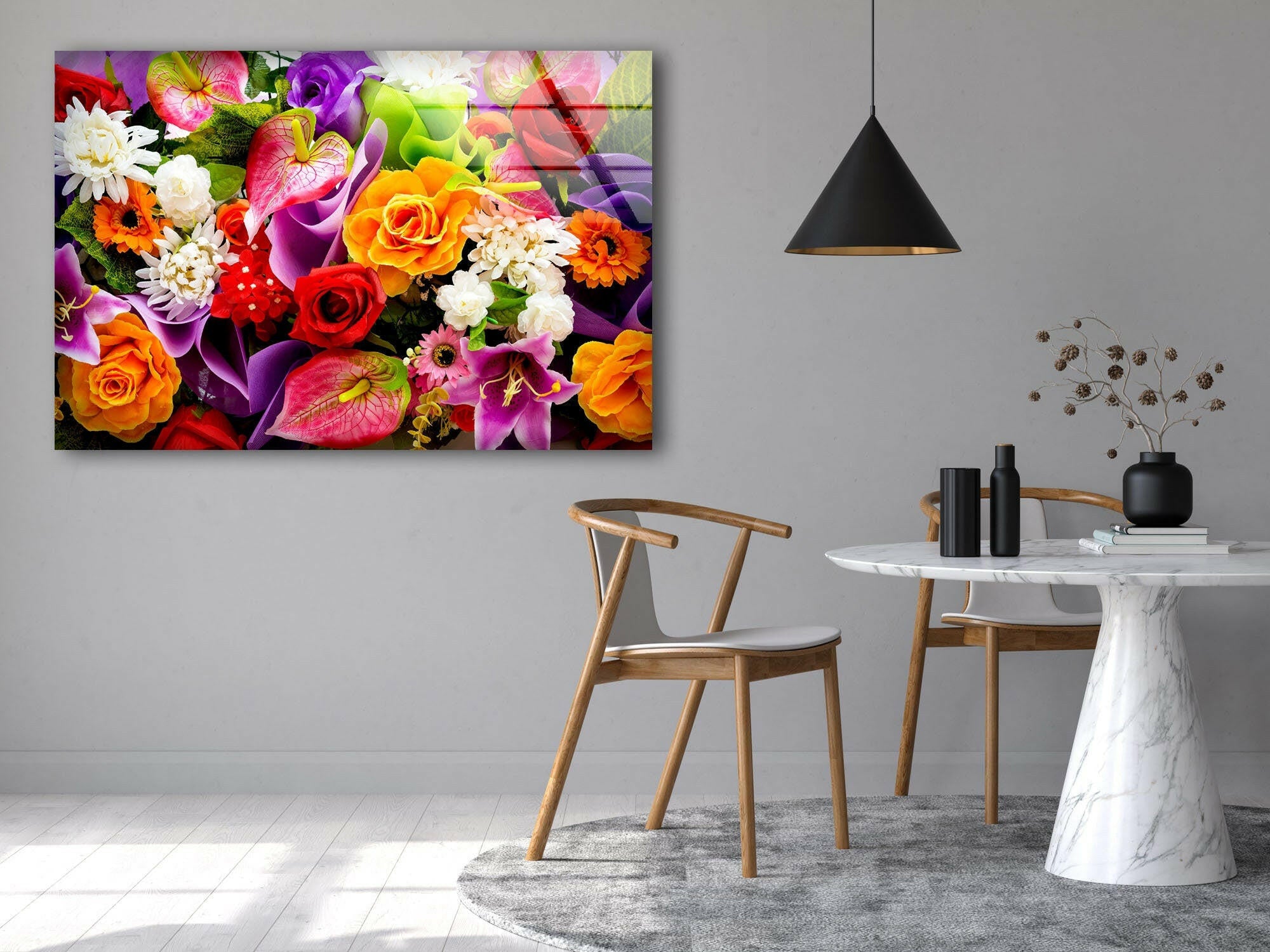 Colorful Floral Tempered Glass Wall Art