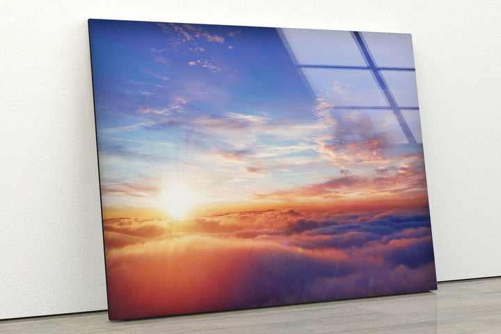 Sunrise Over a Sea of Clouds – A Captivating Glass Landscape Print
