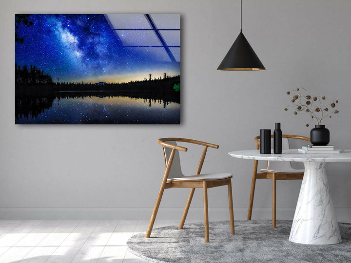 Starlit Night Over the Forest – A Magical Glass Print
