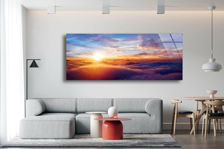 Dreamy Sunset Sky Glass Wall Art, picture on glass wall art, photos printed on glass