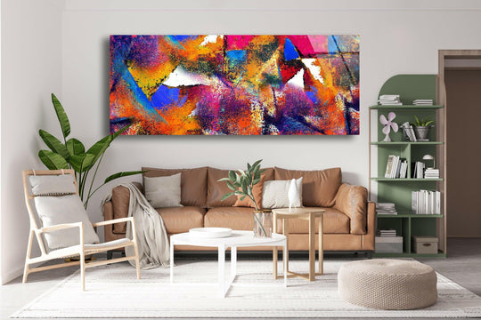 Displaying the abstract quality, the colorful modern abstract wall art prints presents an energetic and vibrant panoramic design on glass.