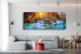 Panoramic Waterfall View at Forest Tempered Glass Wall Art
