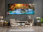 Panoramic Waterfall View at Forest Tempered Glass Wall Art