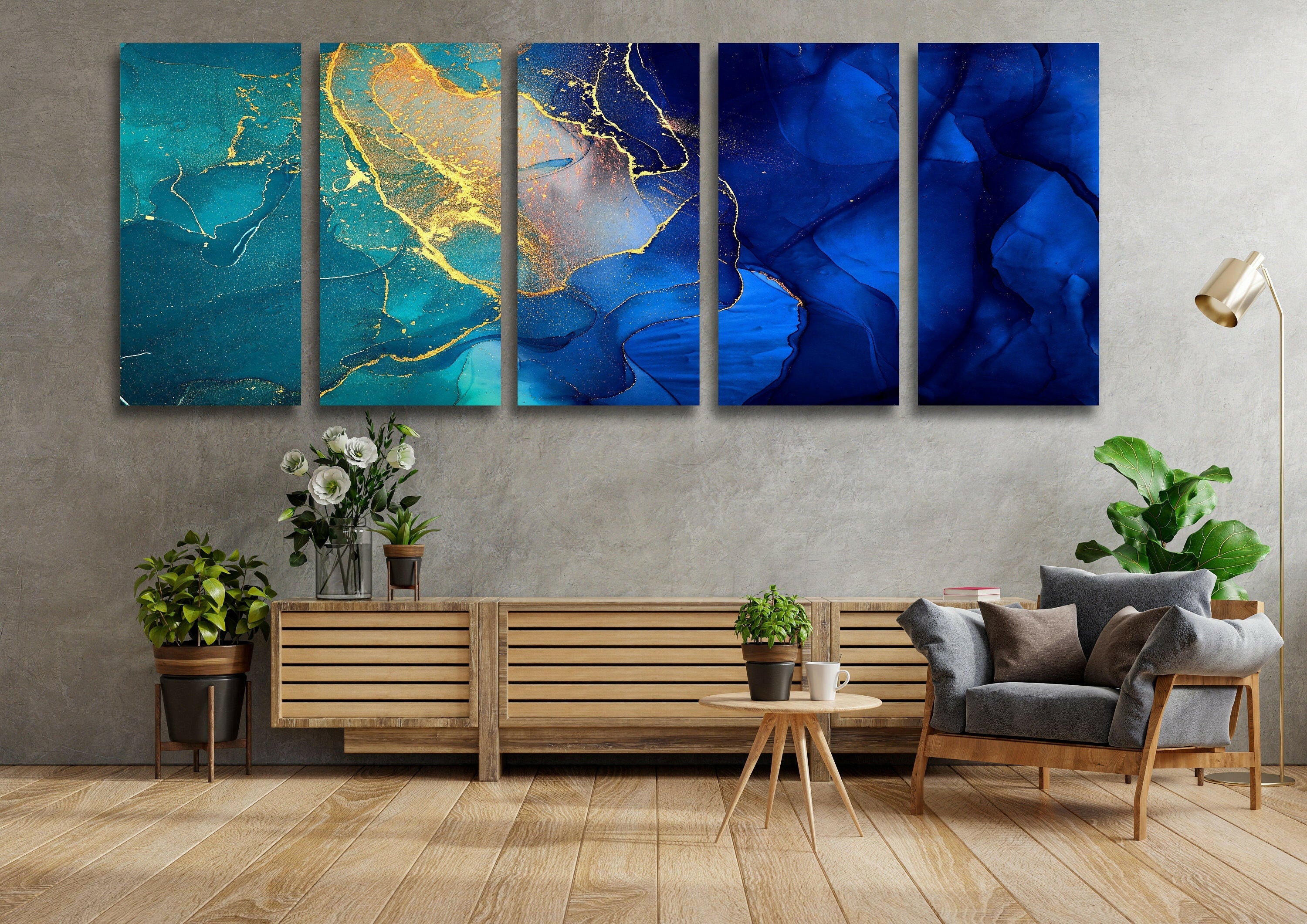 Blue Green Abstract Tempered Glass Wall Art