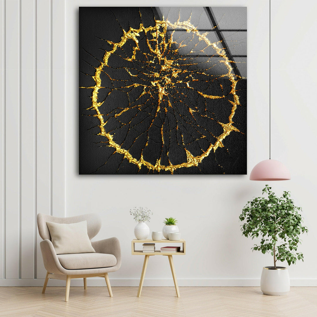 Golden Cracks Abstrakte Glaswandkunst