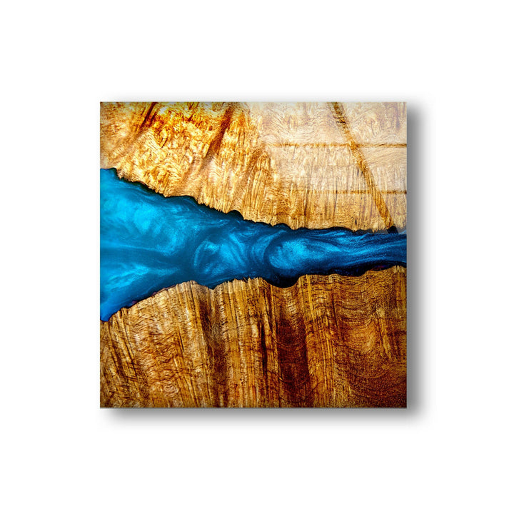 Wood and Blue Epoxy Pattern Glass Picture Prints & Cool Wall Art