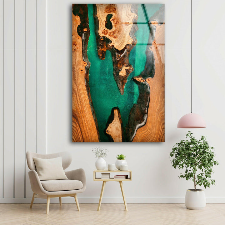 Wooden Green Epoxy Glass Panel Artwork Designs