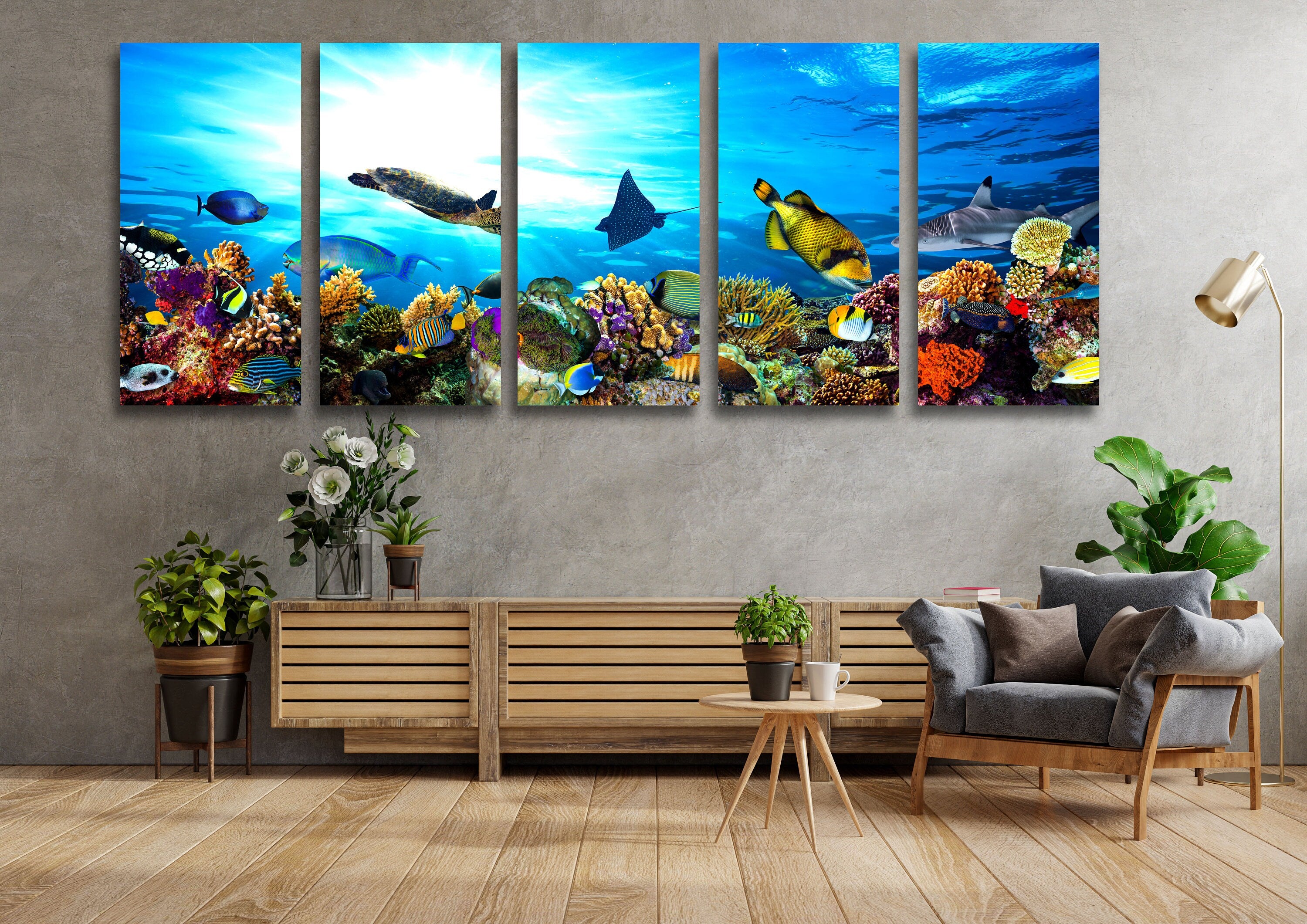 Ocean Life Tempered Glass Wall Art