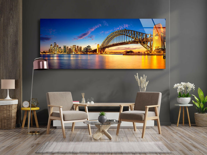 Harbour Bridge Night Cityscape Glass Wall Art, large glass photo prints, glass wall photos