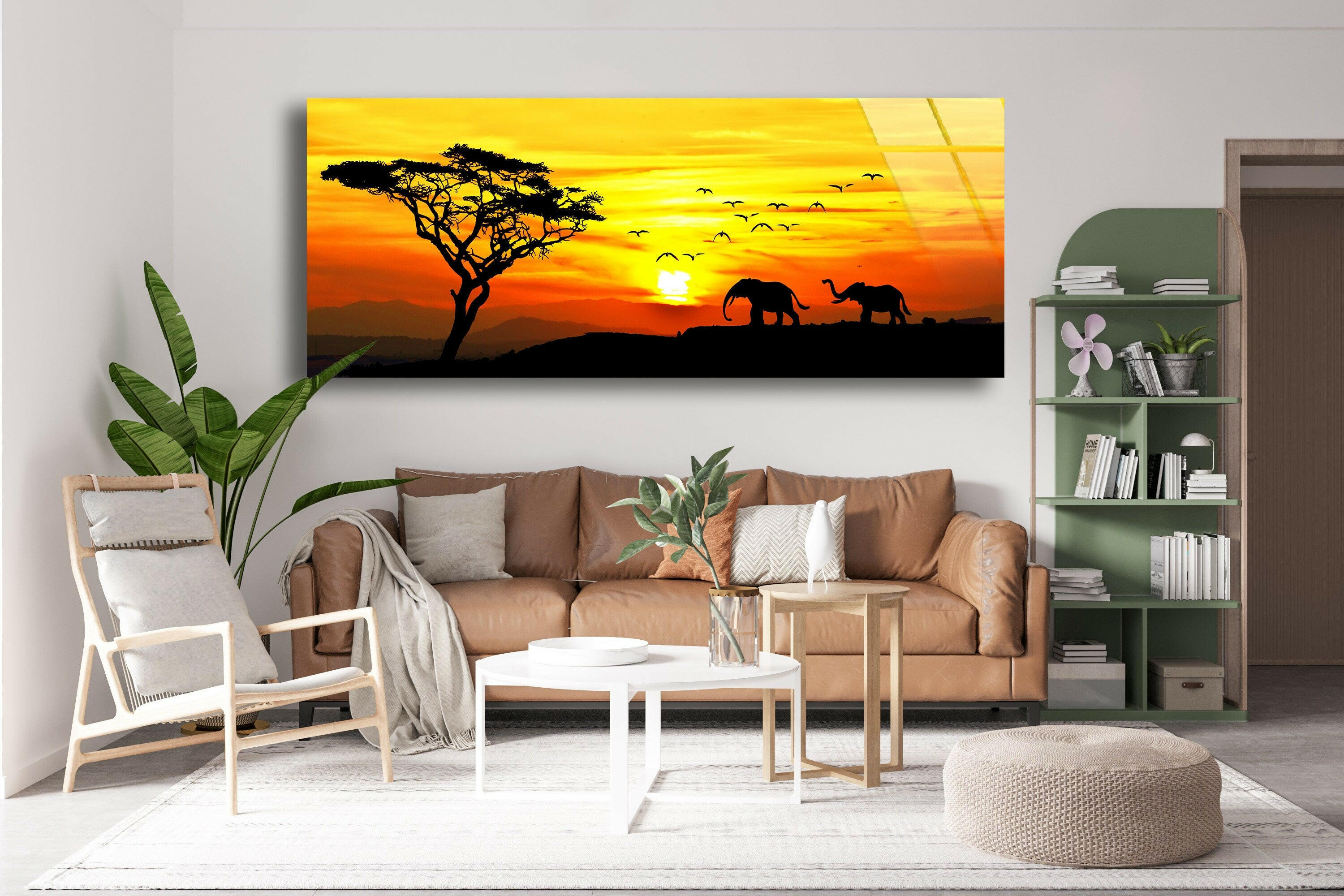 Panoramic Safari Animals Tempered Glass Wall Art