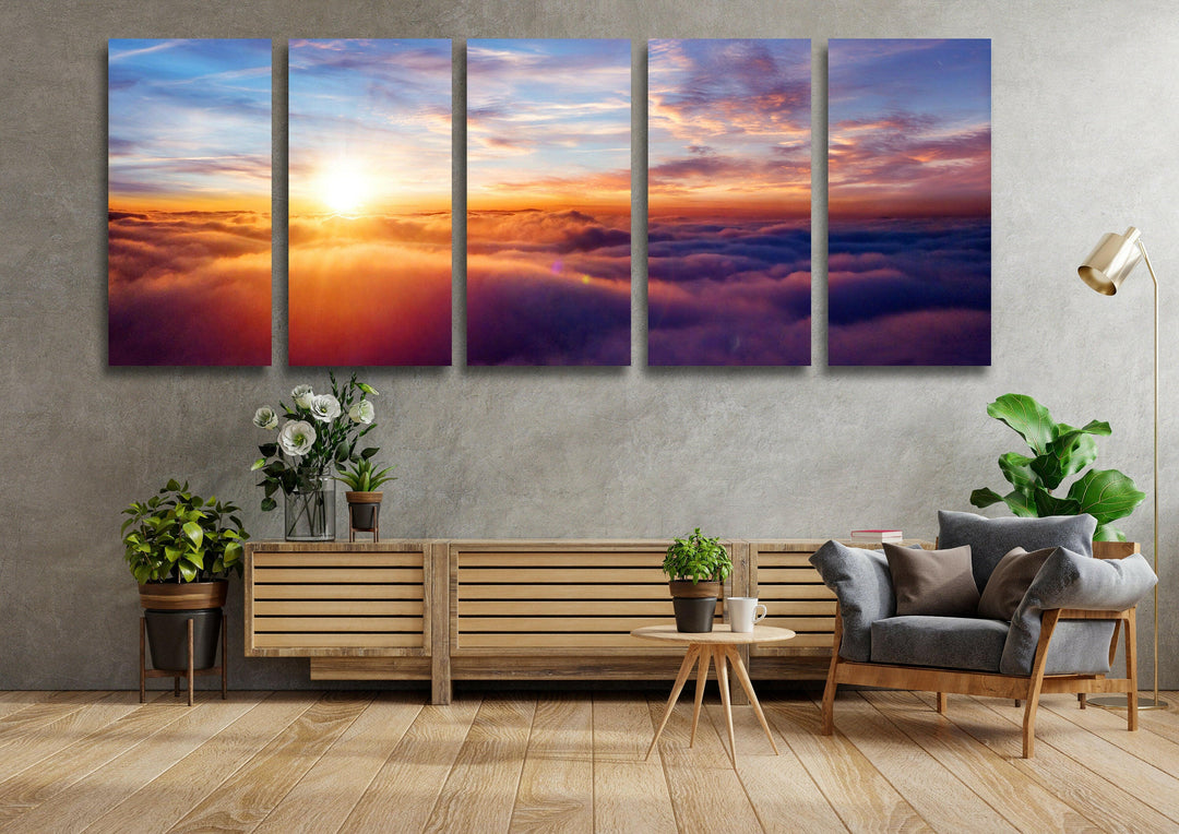 Dreamy Sunset Sky Glass Wall Art, print on glass, glass printed photos