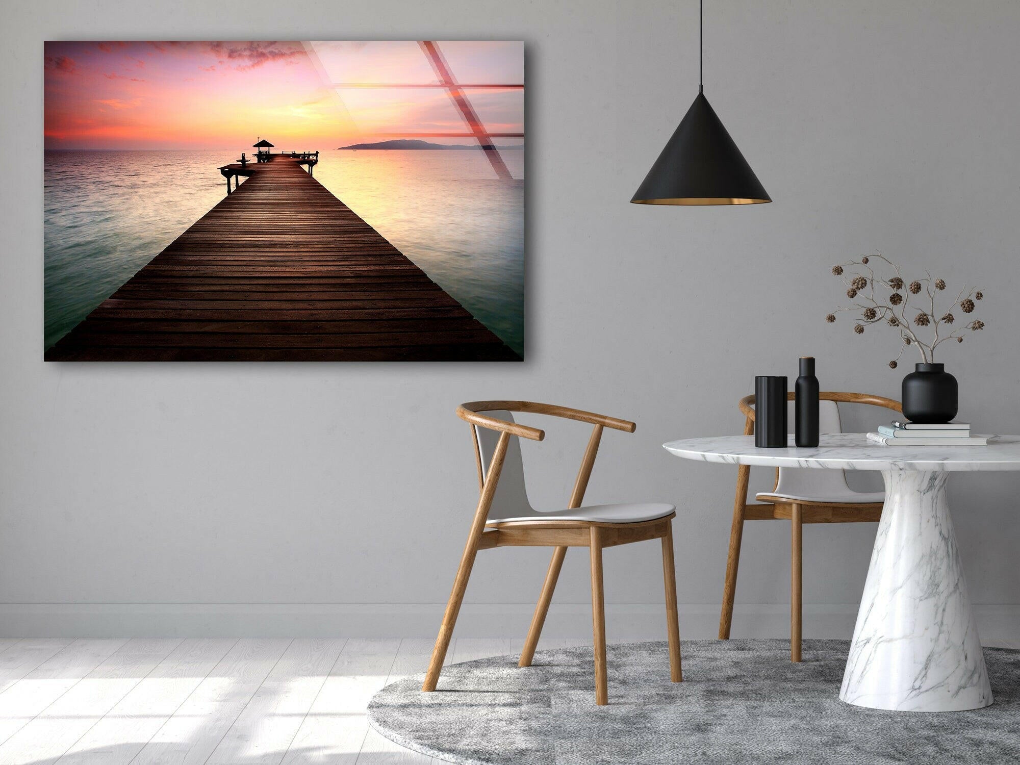 Sea Dock View Tempered Glass Wall Art