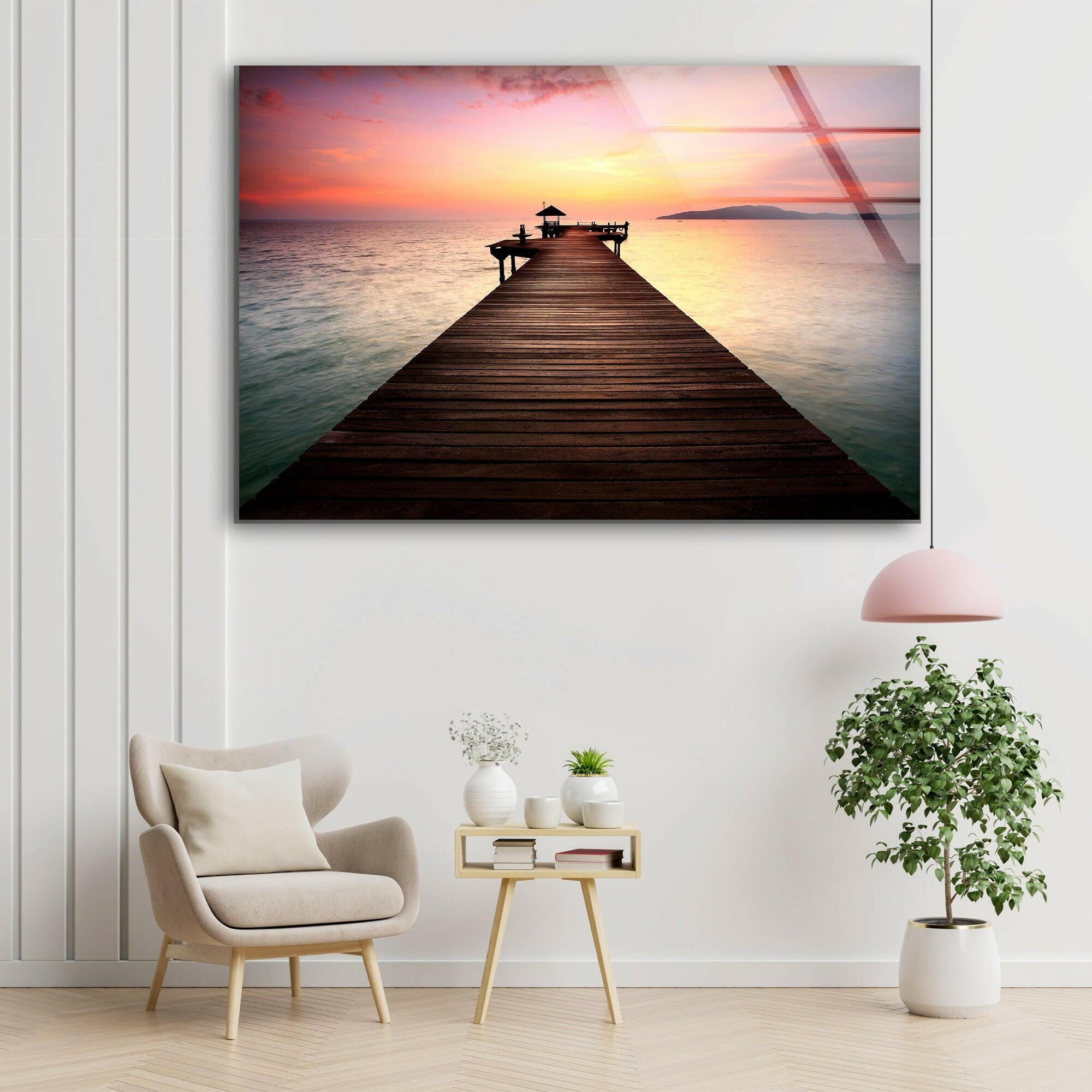 Sea Dock View Tempered Glass Wall Art