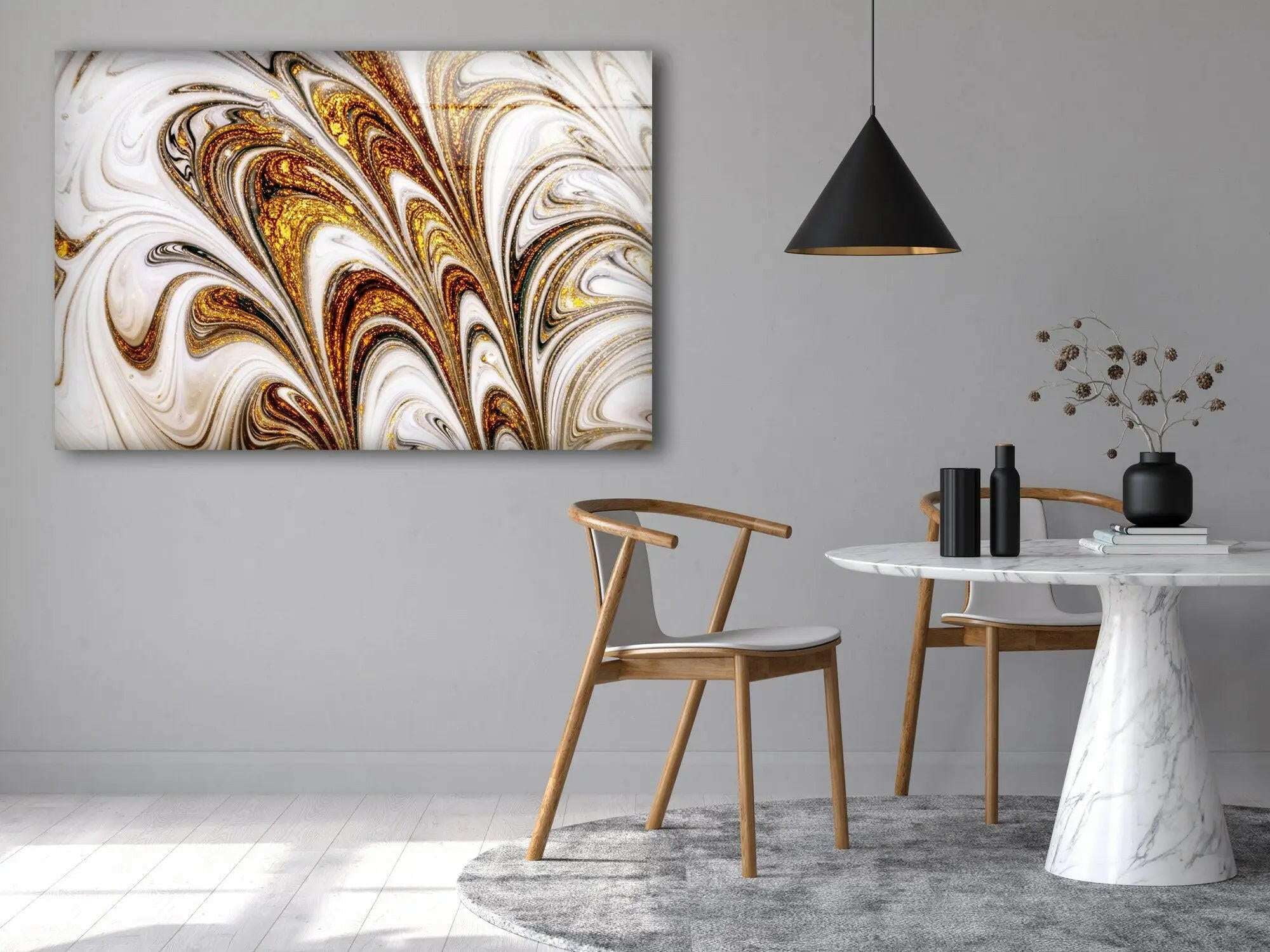 Golden Abstract Art Tempered Glass Wall Art