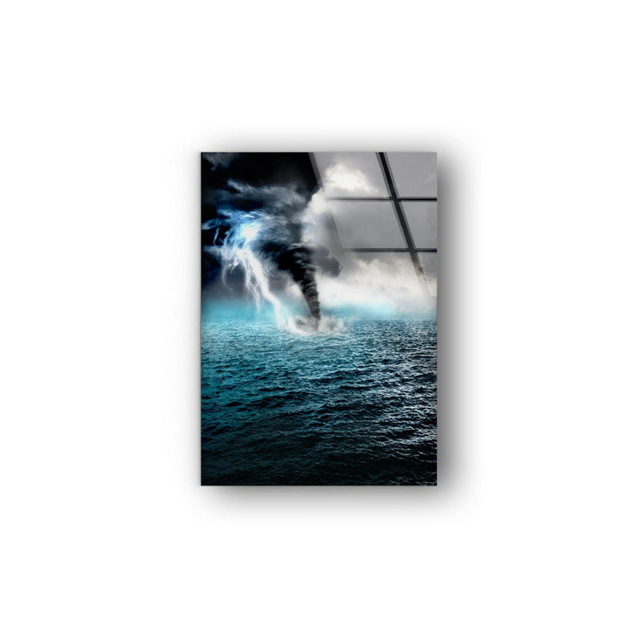 Raging Sea and Twisting Tornado – A Striking Glass Print for Modern Decor
