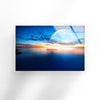 Sunset at Sea With Super Moon Tempered Glass Wall Art