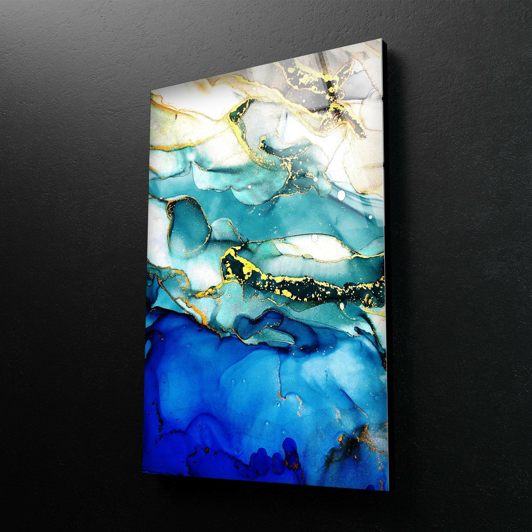 Blue and Gold Alcohol Ink Abstract Glass Wall Art stained glass wall art, stained glass wall decor
