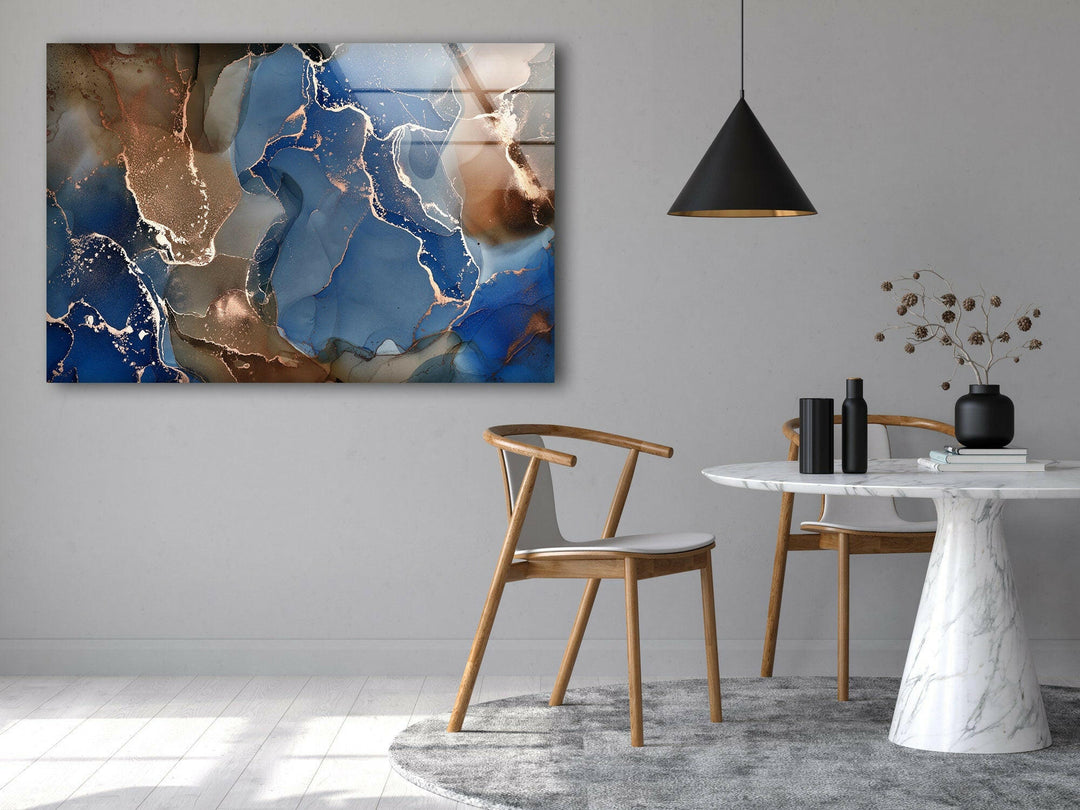 Blue and Brown Marble Glass Wall Art custom glass photo prints, large glass prints