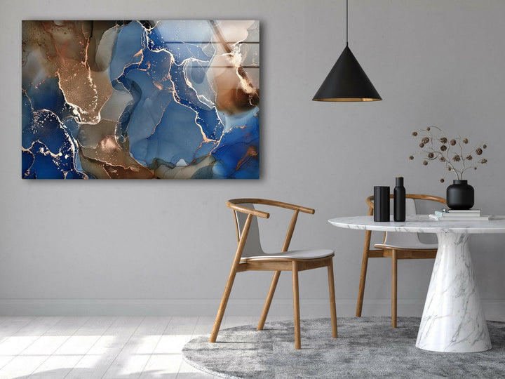 Blue and Brown Marble Glass Wall Art custom glass photo prints, large glass prints
