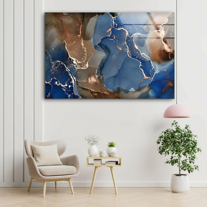 Blue and Brown Marble Glass Wall Art picture on glass wall art, photos printed on glass