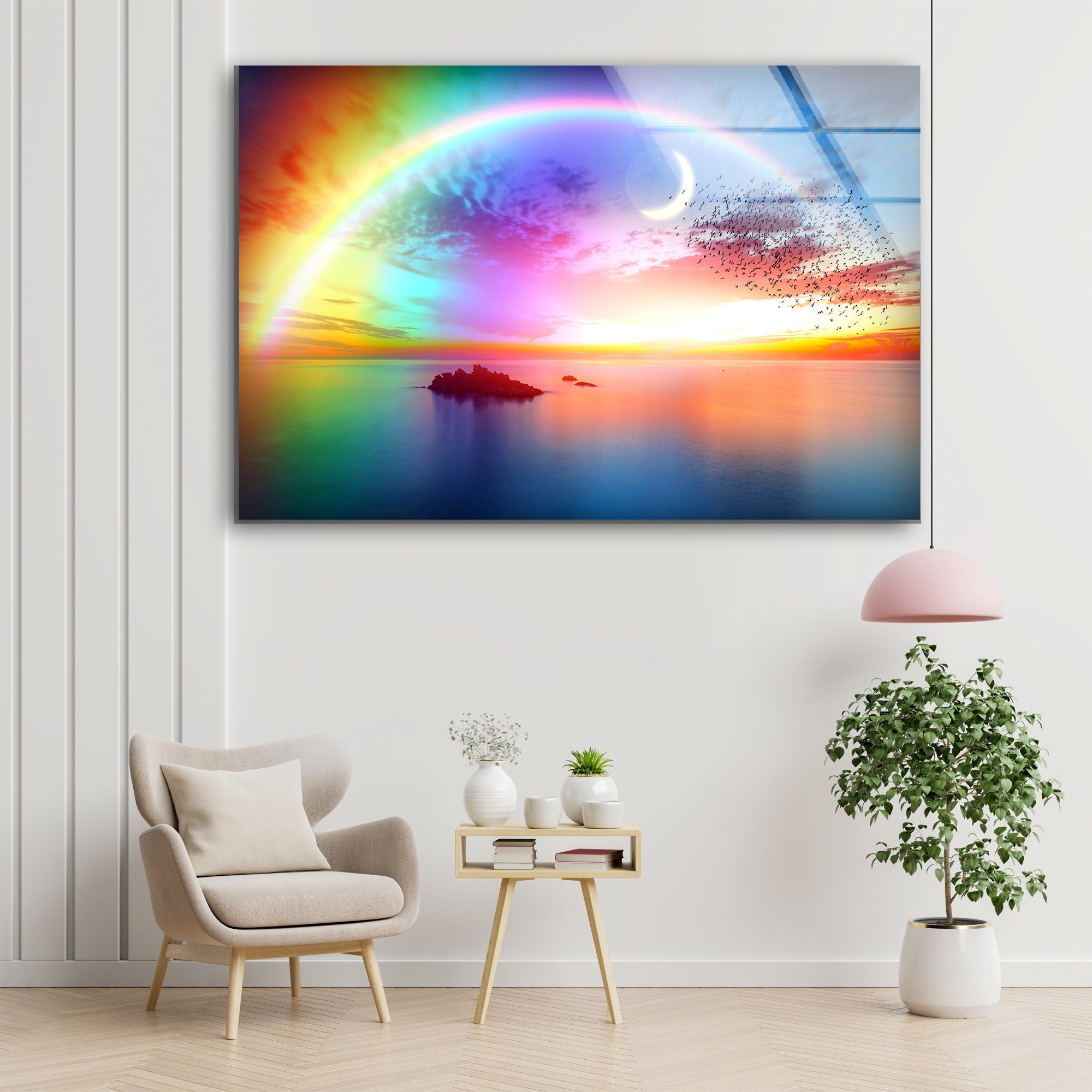 Rainbow Over The Sea Tempered Glass Wall Art