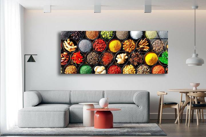 Various Spices Kitchen Glass Wall Art, custom glass photo prints, large glass prints
