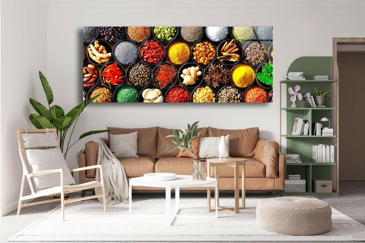 Various Spices Kitchen Glass Wall Art, custom glass pictures, glass art prints